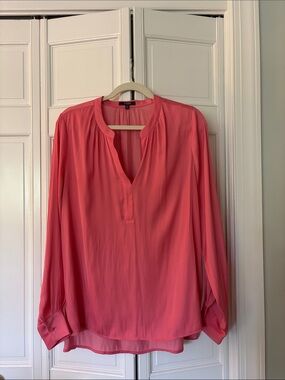 NYDJ Coral Pink V-Neck Long Sleeve Blouse